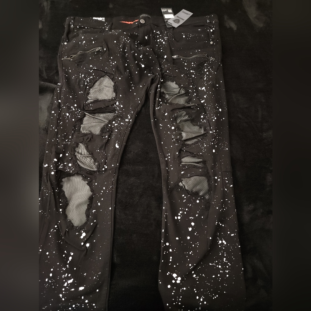 Encrypted Big and Tall Distressed Splatter Denim Jeans